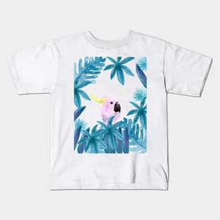 Cockatoo with tropical leaves in watercolor Kids T-Shirt